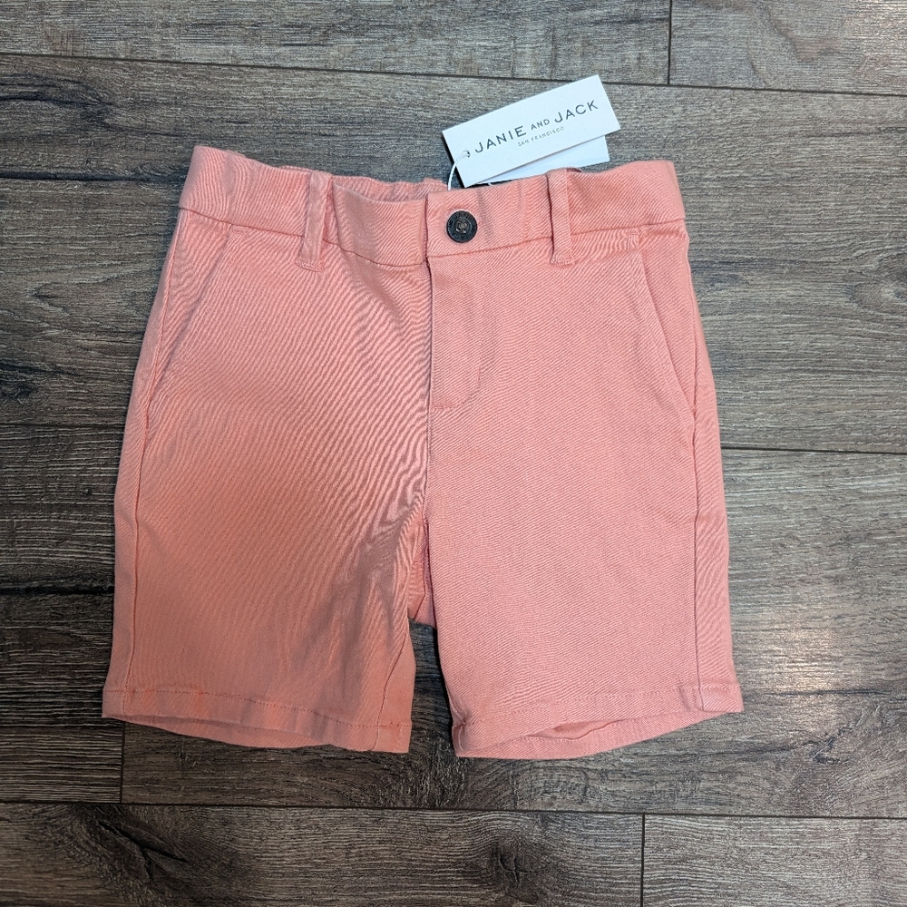 NWT Janie & Jack 3T Toddler Boy NEW Chino Shorts Coral Adjustable Waistband